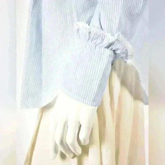 1980s MISS RODEO AMERICA Blue Striped Ruffled Bib Front  Western Shirt L USA - Picture 5 of 8